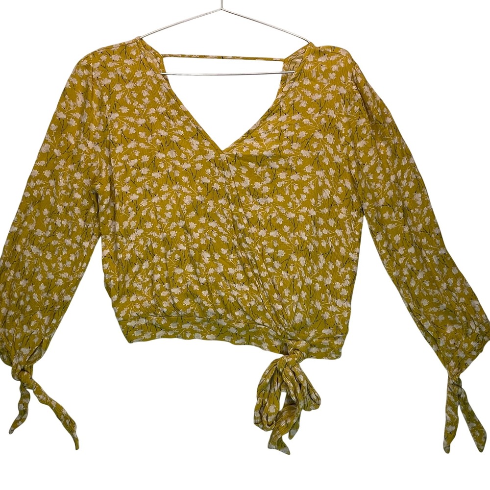 Blu Pepper Wrap Top Women S Yellow Tie Cuff Boho Prairie Cottagecore Goblincore